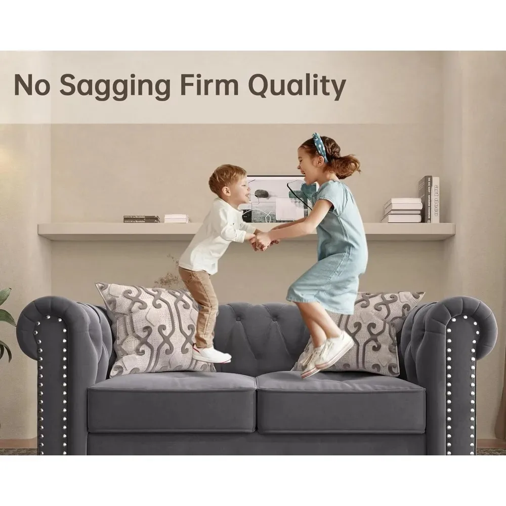 طقم أريكة تشيسترفيلد الكلاسيكي مقاس 82 بوصة، طقم أريكة معنقدة مع أرجل خشبية صلبة ووسادة سميكة، 3 مقاعد صديقة للحيوانات الأليفة