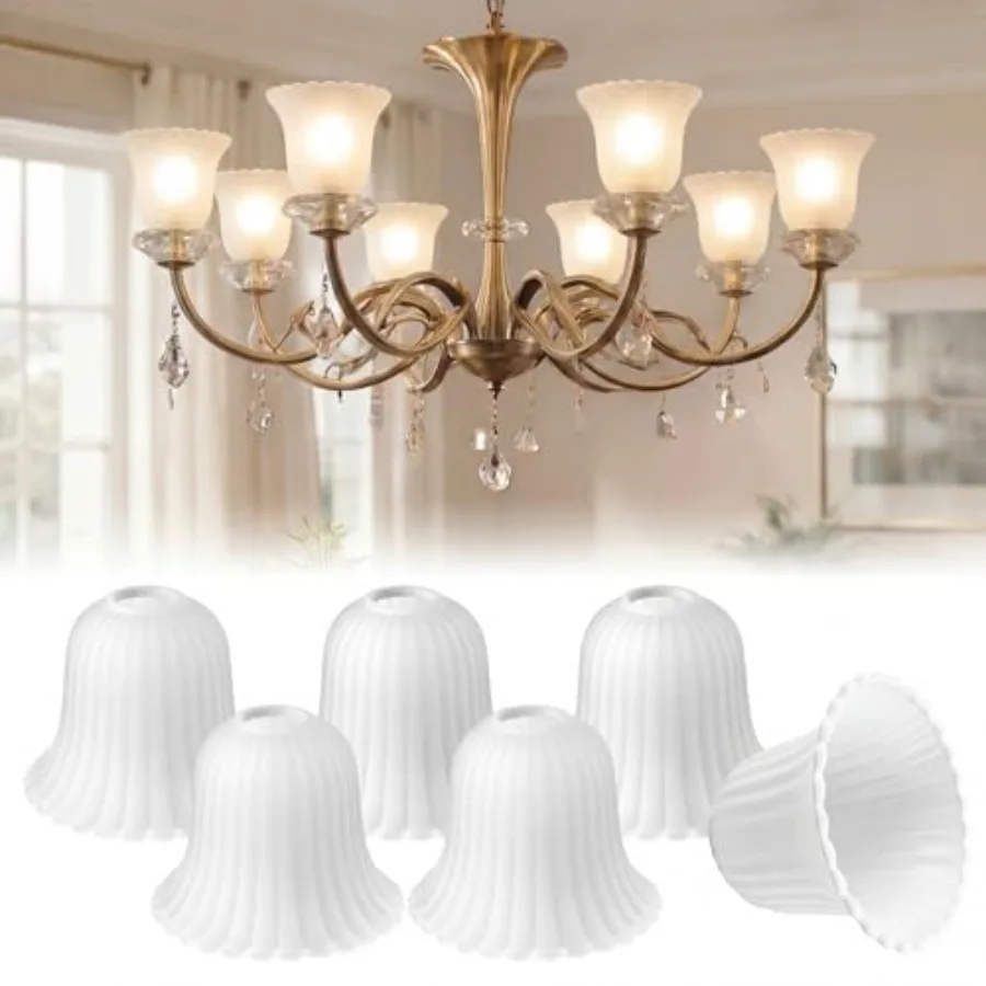 

6 Pack Bell Shaped Frosted Glass Lamp Shades Replacement 1 5/8" Fitter Size x 5.12" Diameter x 6.7" Height White Frosted Globe