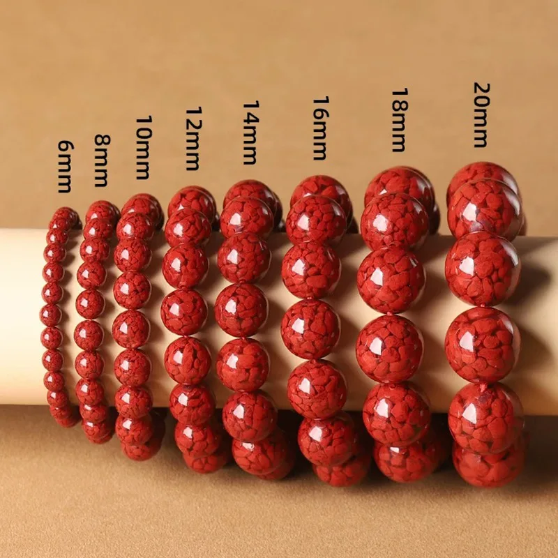 Customized Red Crystal Cinnabar 6-16mm Beads Hand Knotting Bracelet Accessories DIY Jewellery Fashion Woman Luck Amulet New Gift