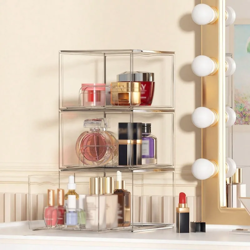 1pc Transparent Detachable Cosmetics Storage Box, Multifunctional Desktop Drawer Organizer