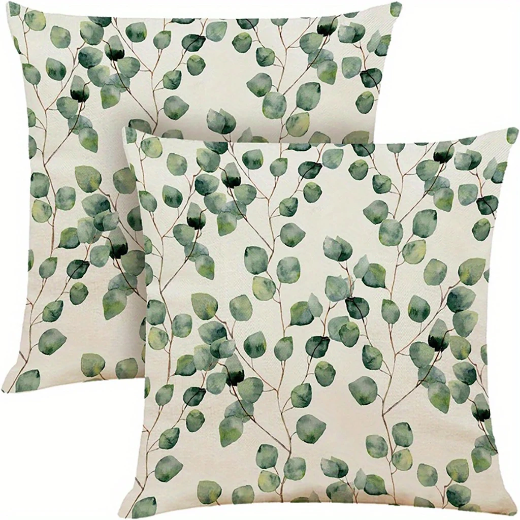 1PC Throw Pillow Cover,Eucalyptus Leaf Green Print,Minimalist Botanical Style,For Sofa Bedroom Couch Home Decor