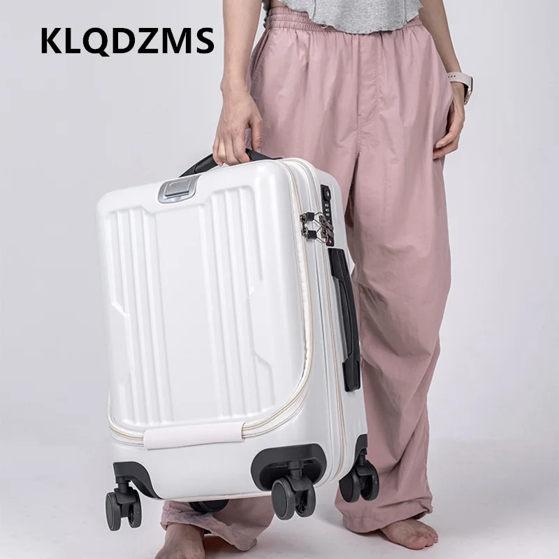 KLQDZMS Travel Luggage 20 Inch ABS+PC Trolley Case Women's Boarding Box Student Password Box Front Opening Laptop Suitcase