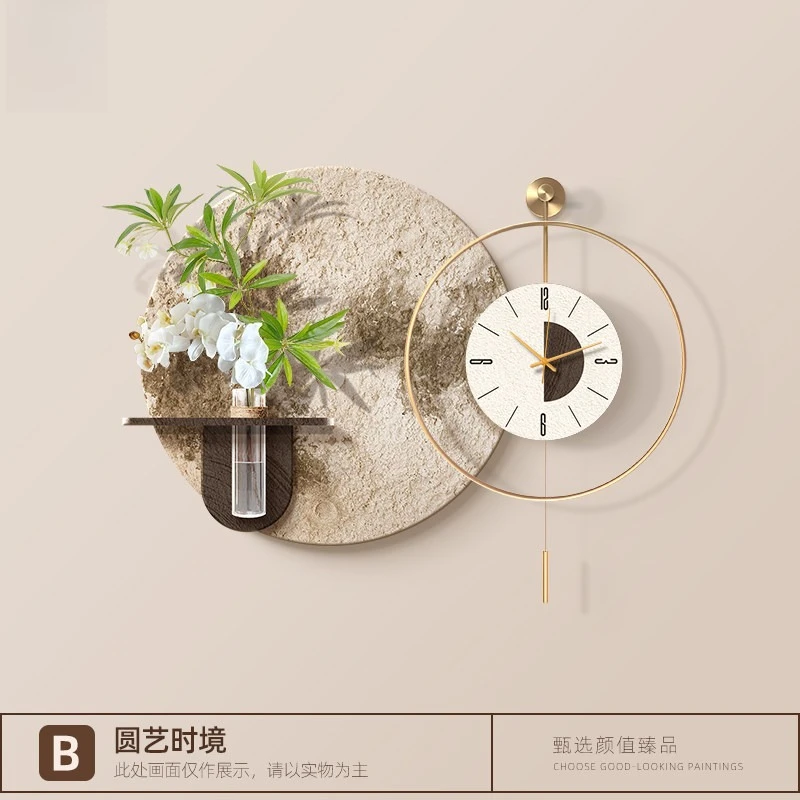 Restaurant Decorative Painting High-end Dining Table Background Wall Hanging Painting Green Plant Clock Combination Mural view 6
