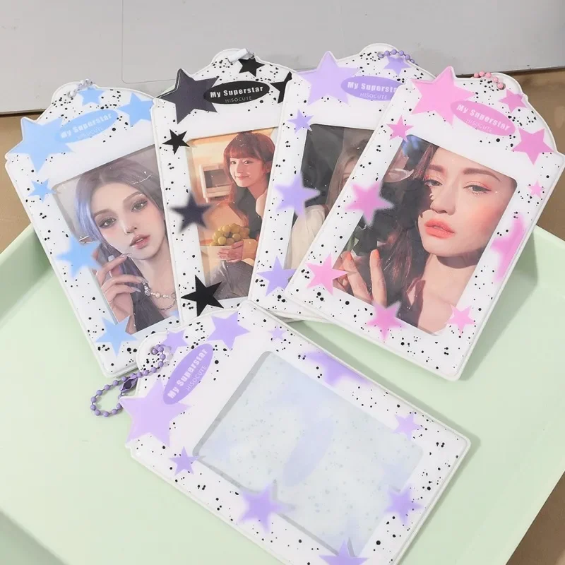 4-1 Stück Kawaii Star 7,6 cm Postkartenhalter Postkartenalbum Bunte Kartenaufbewahrung Fotos Tasche für Idol Foto PVC Schutzhülle