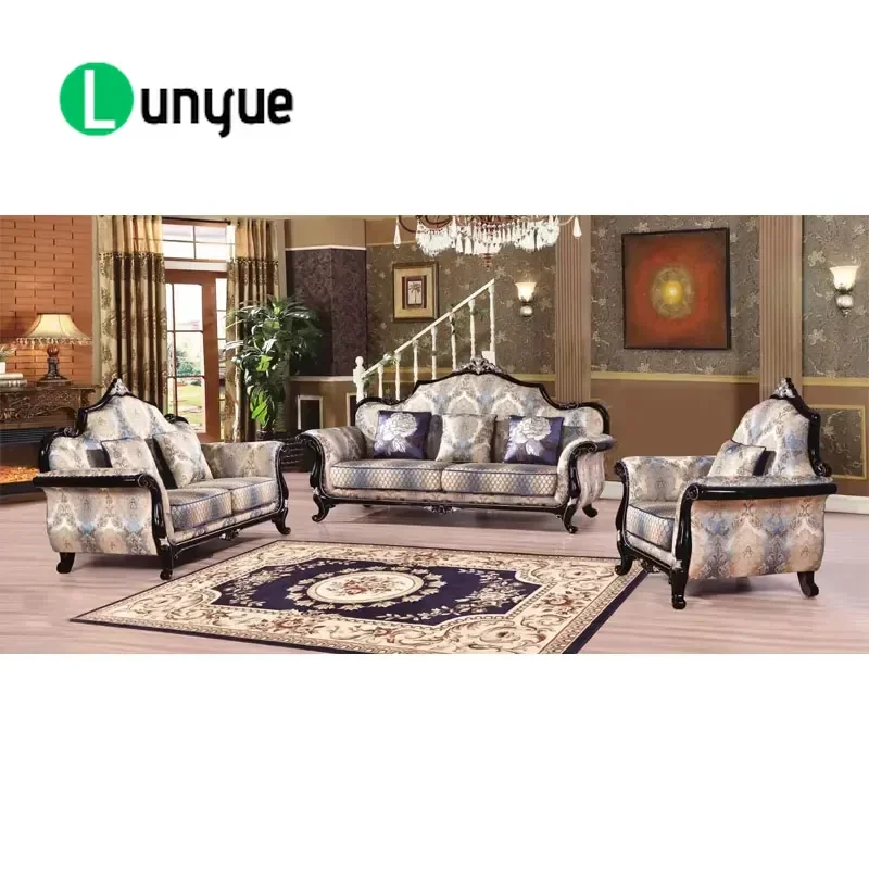 European Style Luxury Living Room Sofa Set 3+2+1 Seater Upholstered Home Furniture Wooden Frame Modern Elegant Design