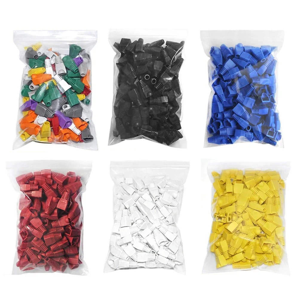 100Pcs Mixed Color CAT5E CAT6 RJ45 Ethernet Network Cable Strain Relief Boots Cable Connector Protective Sleeve Plug Cover