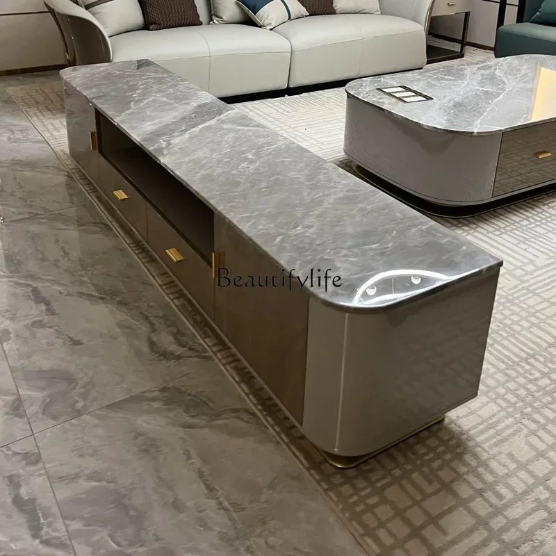 55Italian light luxury marble TV cabinet villa suite living room audio-visual cabinet