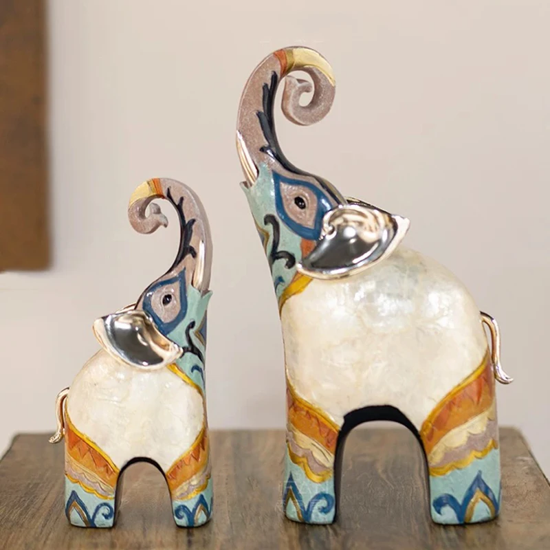 Colorful Shell Artwork Ornament,Shell Elephant Sculpture,Nordic Crafts Decor,Living Room TV Cabinet Desktop Decoration,Art Gifts