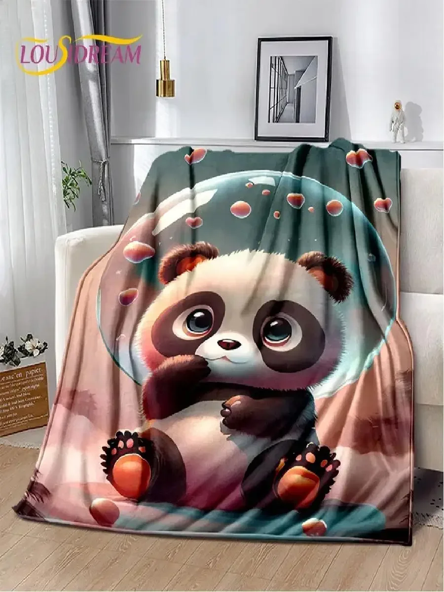 Cute Panda Cartoon Throw Blanket Soft Cozy Blanket for Home Bedroom Sofa Picnic Travel Office Rest Cover Kid Friendly