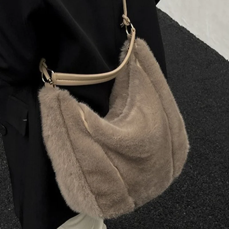 

Fuzzy Fur Fluffy Large Handbag, Women's Fashionable Tote Bag, Elegant Ladies Luxury Designer Shoulder Bags For Winter