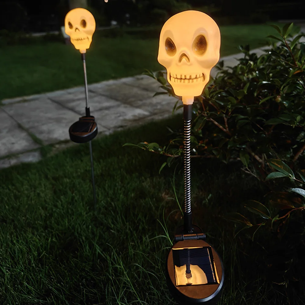 Solar Halloween Outdoor Lights LED Solar Skull Lights Swaying Firefly Halloween Pathway Lights Halloween Outdoor Decorations