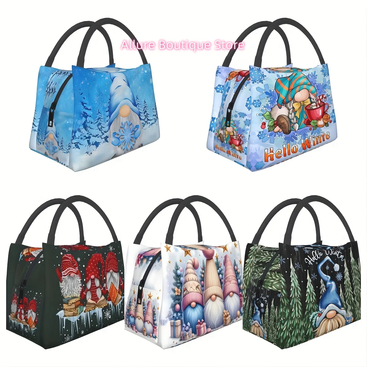 [ ]1pc Hello Winter, Gnome Pattern, Multiple Styles to Choose From, Portable Reusable Cooler Bag, Cooler Bag, Insulated Lunch Ba