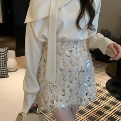 Temperament Sequined Furry A-line Short Skirts