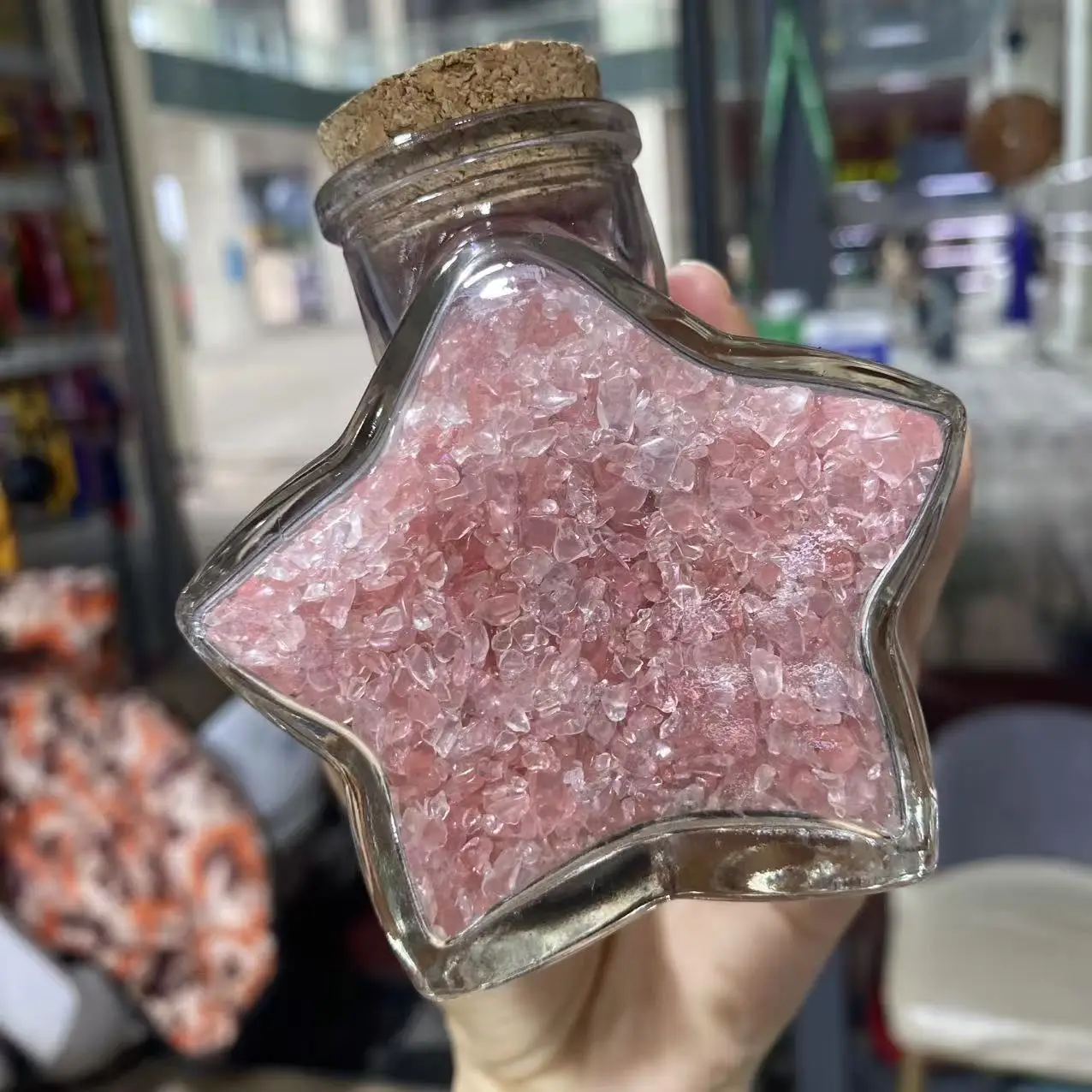Natural Rose Crystal Crushed Stone Star Energy Bottle, For Spiritual Healing, Home Decoration, As a Gift, For Aquarium Decoratio