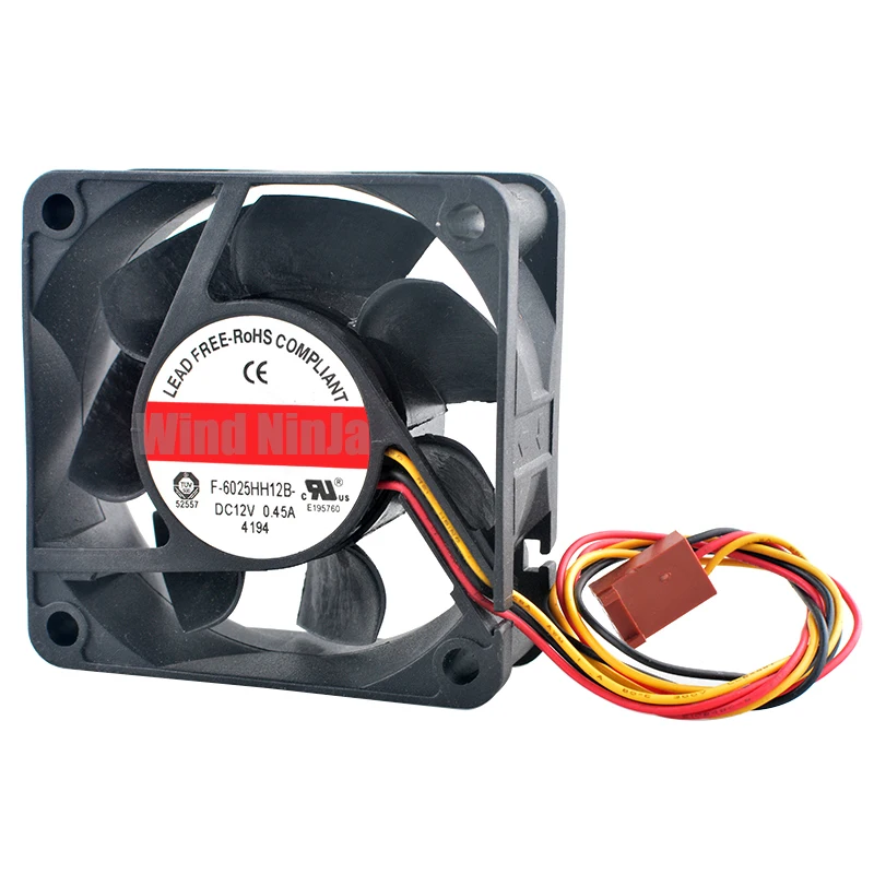 F-6025HH12B 6Cm 60Mm Ventilator 60X60X25Mm Dc 12V 0.45a 3pin 5500Rpm Hoge Snelheid Koelventilator Voor Chassis Cpu Voeding