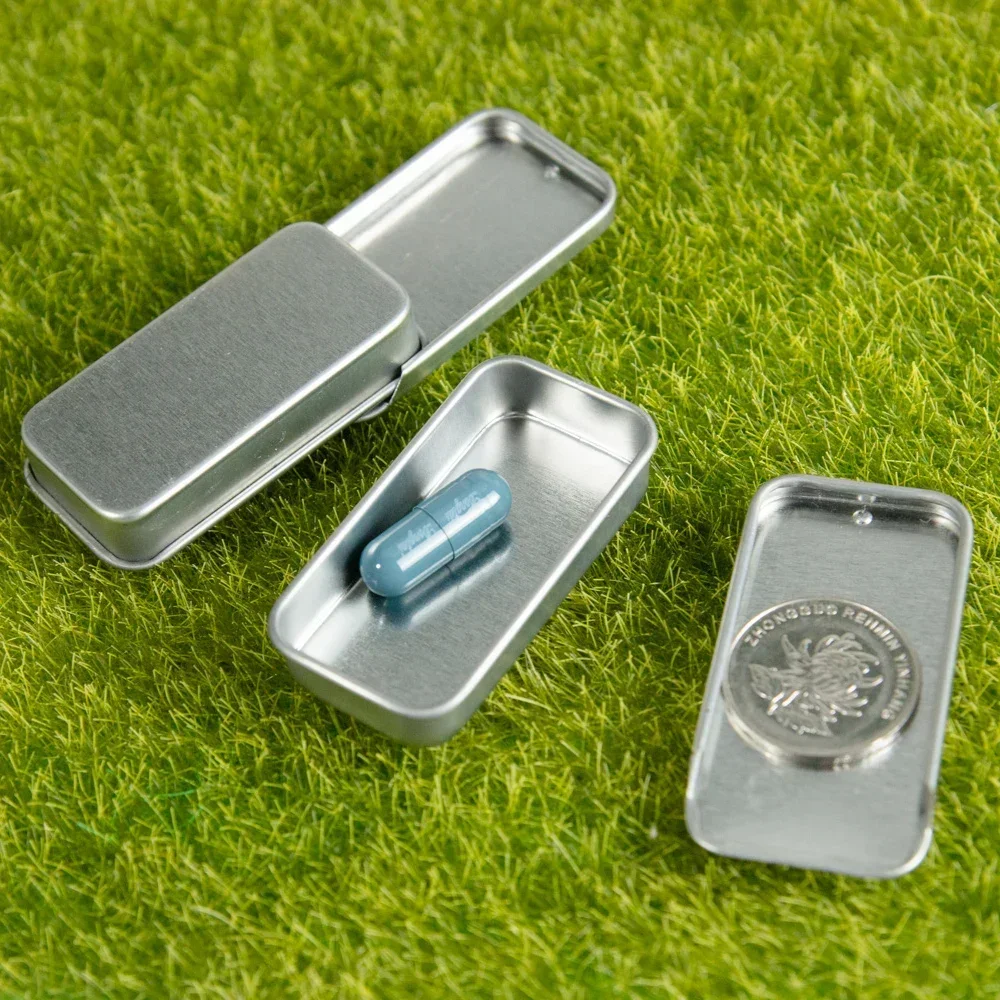 2025 2Pcs 51*10*26mm Mini Iron Box Slide Cover Storage Box Wedding Jewelry Pill Cases Portable Tin Boxes Container Home Storage