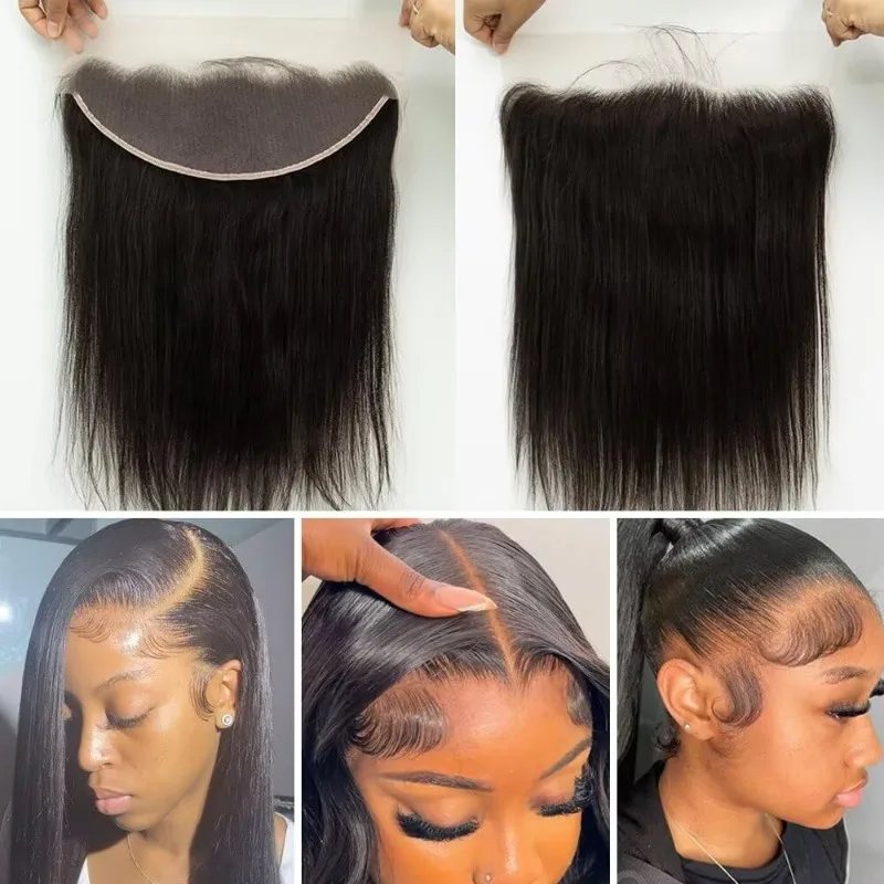 

14A 150% Плотность 13x4 Кружева Фронтальная Прямые Отбеленные Узлы Закрытие Девственные Человеческие Волосы Предварительно Сорванные Волосы с Детскими Волосами Парик