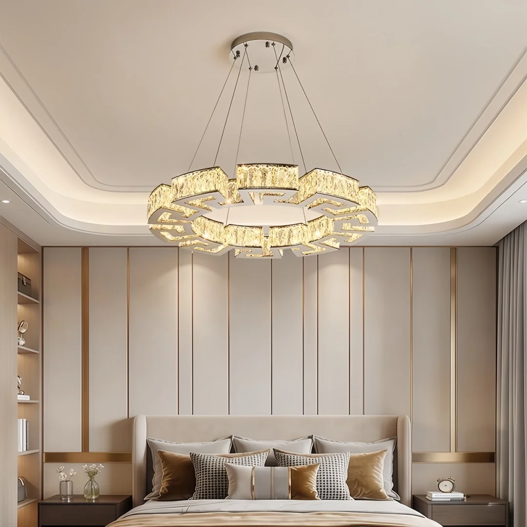

2026 New Nordic LED Crystal Pendant Light, 3-Color Dimmable Chandelier for Living Room, Dining Room, Hall & Indoor Home Lighting