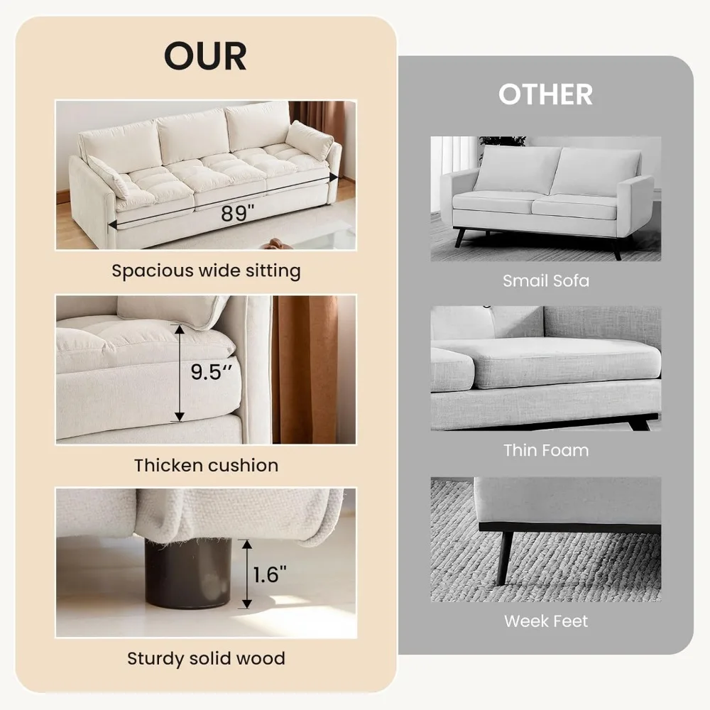 3-местный диван с глубоким сиденьем, карманами для хранения и широкими подлокотниками, удобная I-образная маленькая секция для гостиной