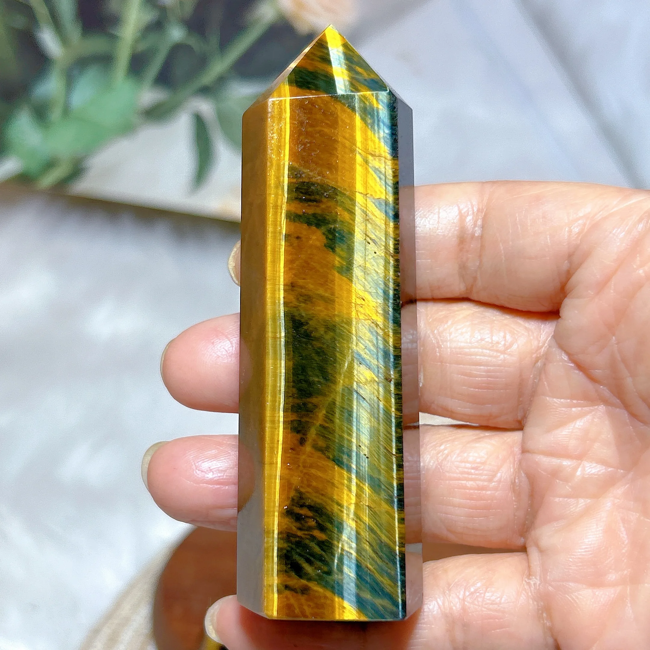 High Quality Natural Crystal Blue And Yellow Flashy Tiger Eye Tower Point Energy Reiki Ornament Healing Home Decoration Gift