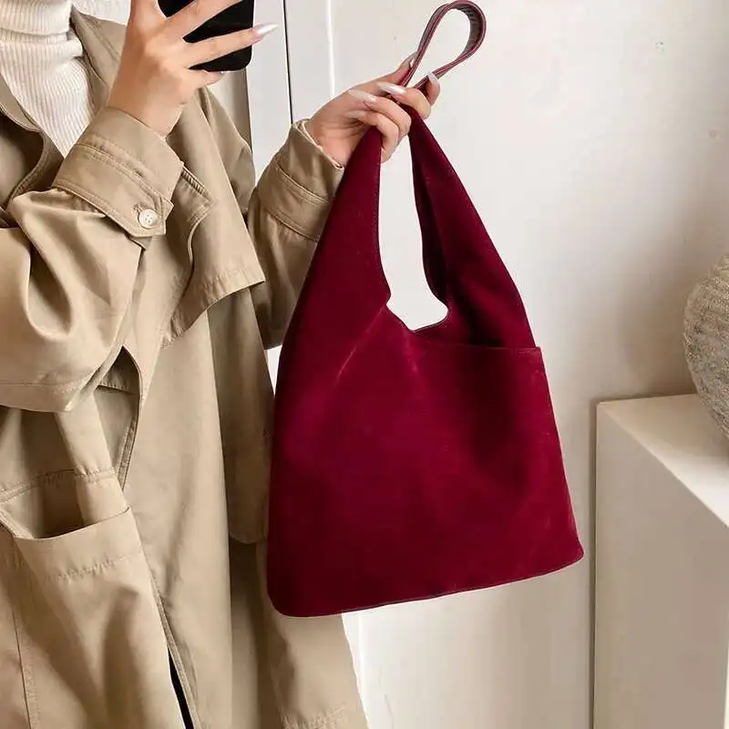 

Casual Suede Shoulder Tote Bag For Women Spring Fashion Large Capacity Commuting Versatile Shoulder Bag Solid Color Lazy Style