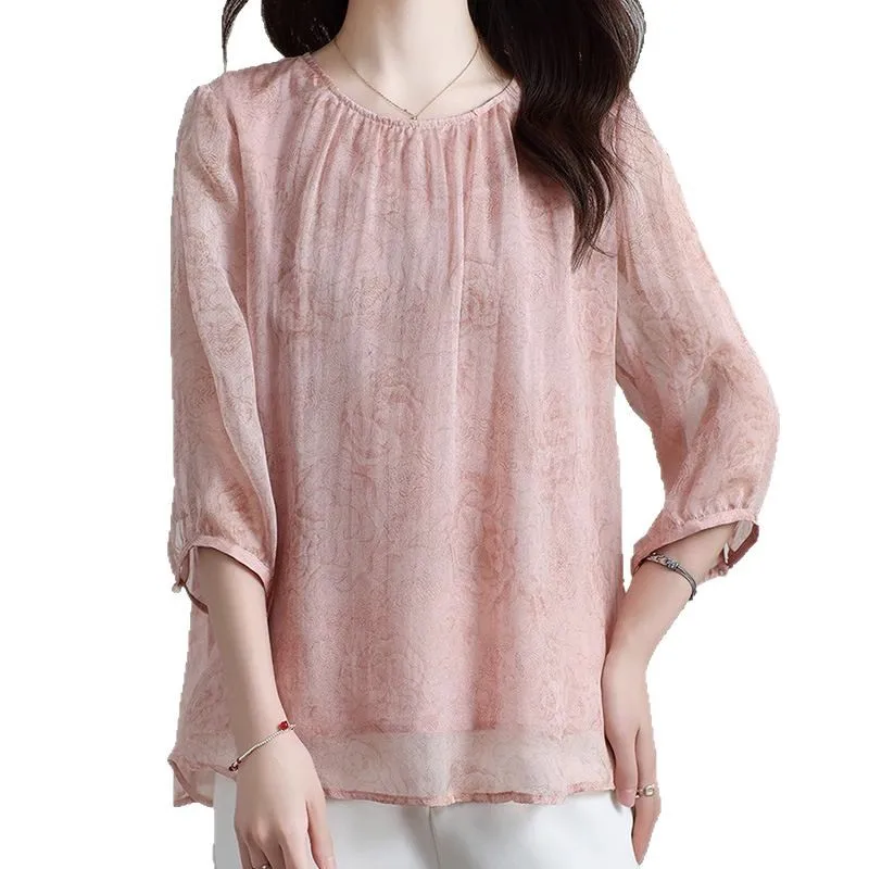 Silk Shirt Color Temperature Soft Wind High-End Breathable T-shirt Summer Top Women's New