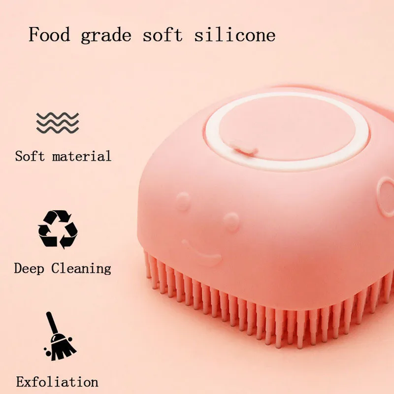 Baby Silicon Shower Brush Pet Body Brushes with Gel Dispenser Soft Skin-Friendly Body Scrubber Massage for Baby Care