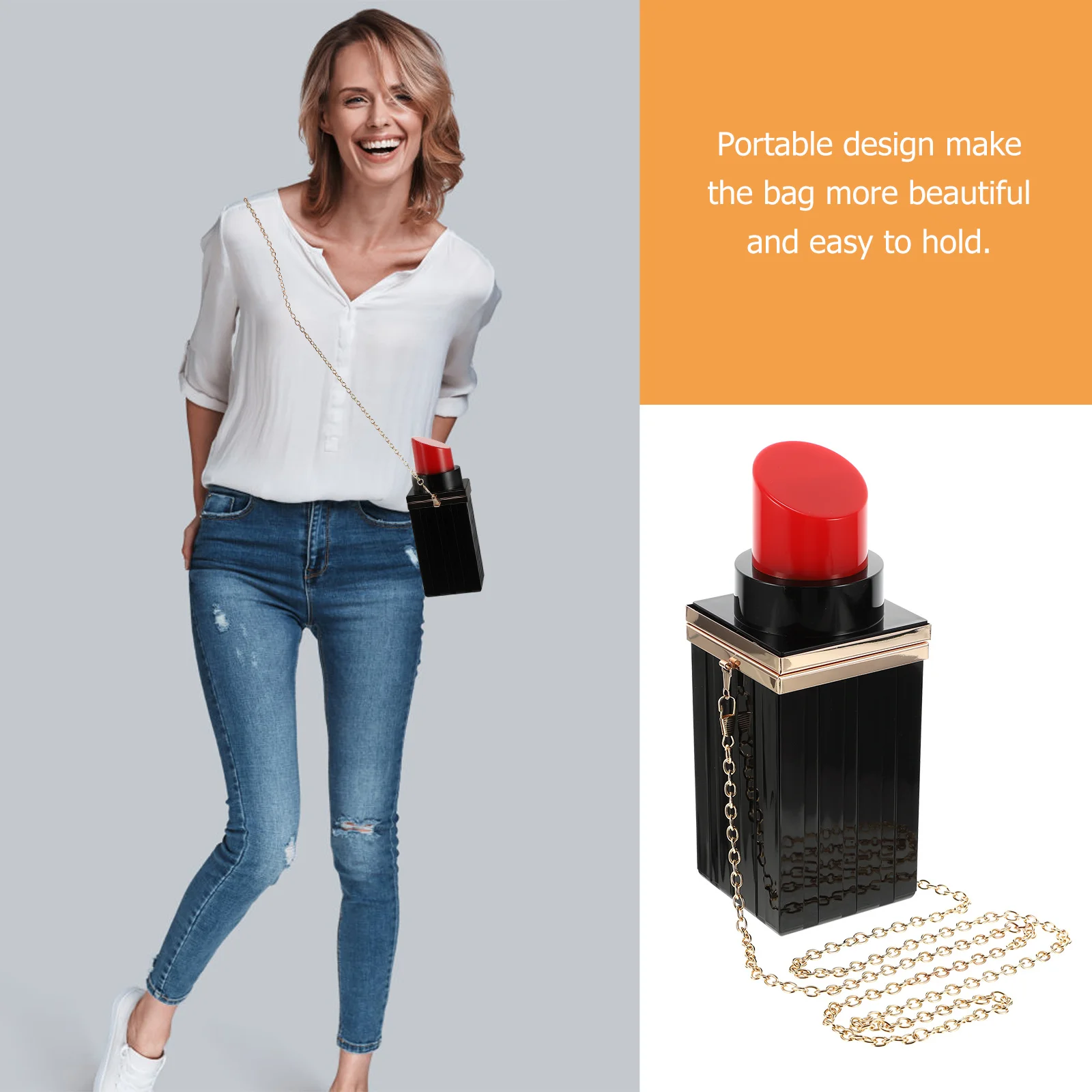 1Pcs Lipstick Shape Bag Stylish Portable Clutch Elegant Evening Handbag Unique Women Party Purse Multipurpose Bag