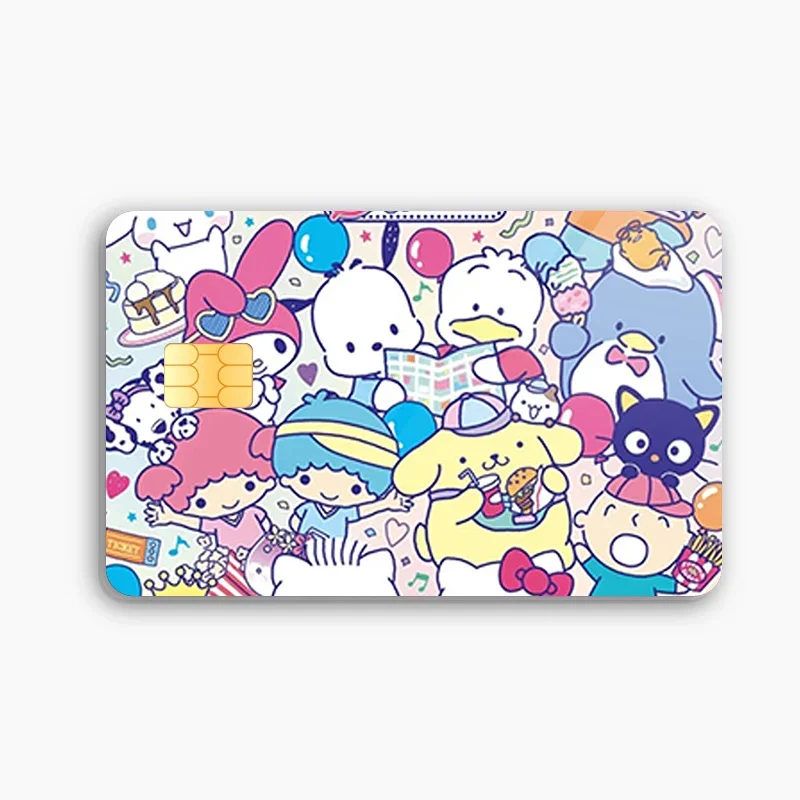 Kawaii sanhos Anime Hello Kittys Kuromi Melody Kirby carta di debito di credito adesivo pellicola copertura impermeabile della pelle per grande piccolo Chip