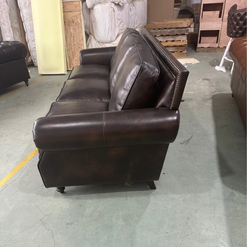 Living room leather sofa studio villa straight row cowhide furniture