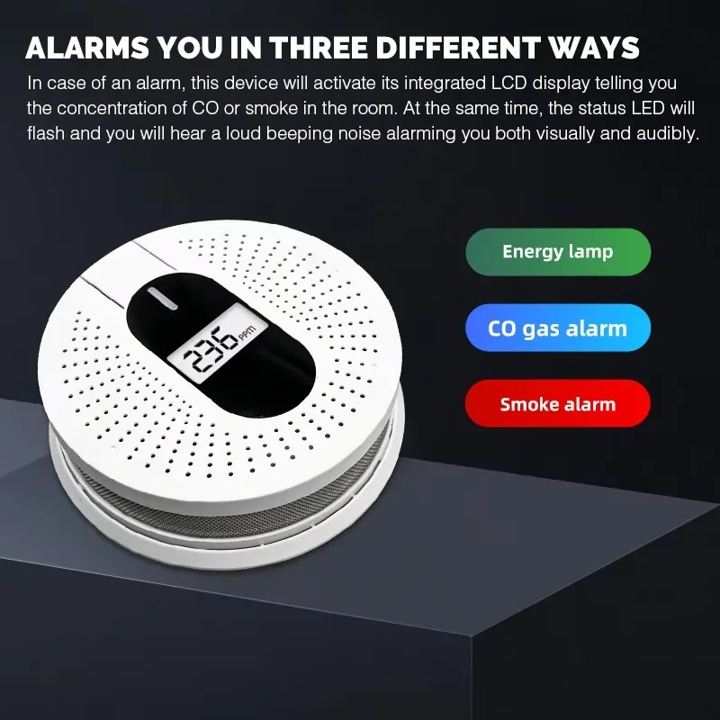 2 in 1 Fire Alarm System Gas Sensor House Smoke and Carbon Monoxide Detector Alarm