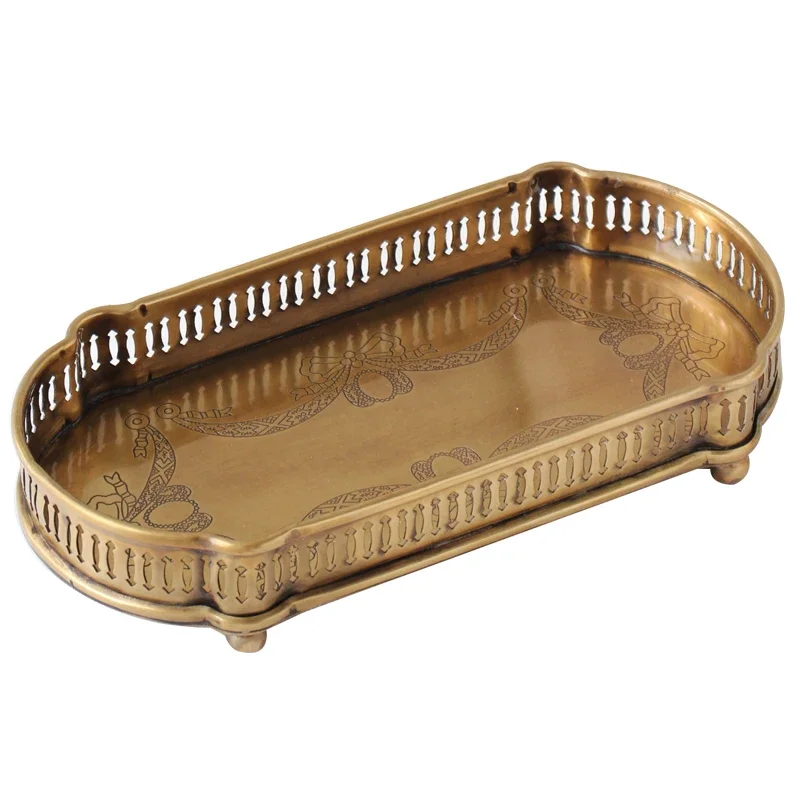 

Brass retro tray rectangular European decorative cups aromatherapy storage tray snacks candy French luxury imports.