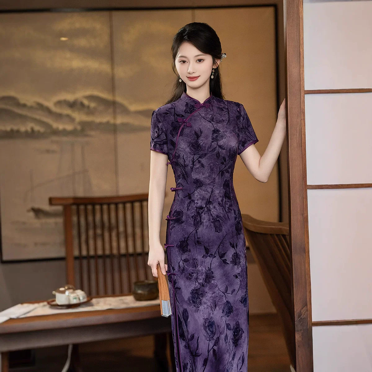 cheongsam short dress New Luxurious Satin Chinese Red Blossom Short Dress Cheongsam Qipao  lcdress140