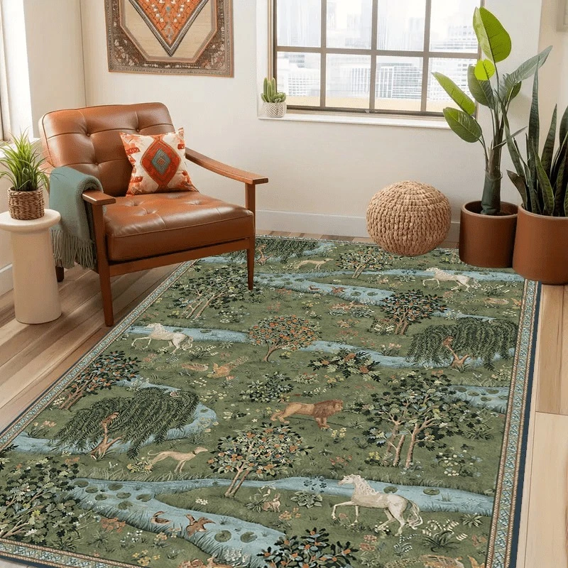 William Morris Owl & Willow Nature CarpetGreen Botanical Flower Animal Rug Modern Home Art Living Room Bedroom Decorative Carpet