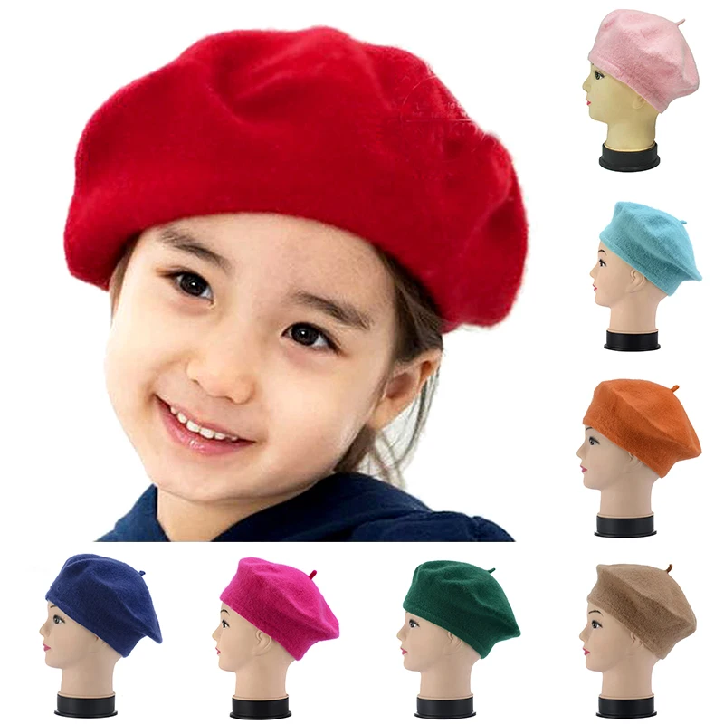 Warm Wool Plain Beret For Baby Kids Girls Beret Beanie Hat Winter Classic Elegant Solid Retro Children\'s Hat Props Photography