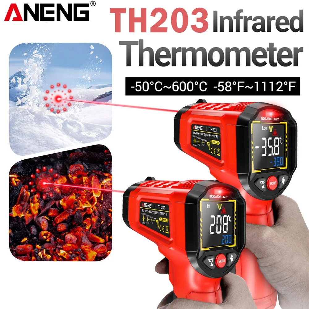 

-50°C~600°C Digital Infrared Thermometer Laser Gun ANENG TH203 VA Reverse Low Pyrometer Tester Industrial Household Temperature