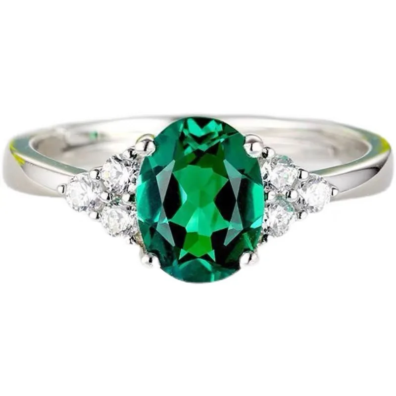 YANHUI Allergy Free Women\'s Created Emerald Rings Original Tibetan Silver Jewelry With Oval Cut 5A Royal Green Olive Zircon Ring