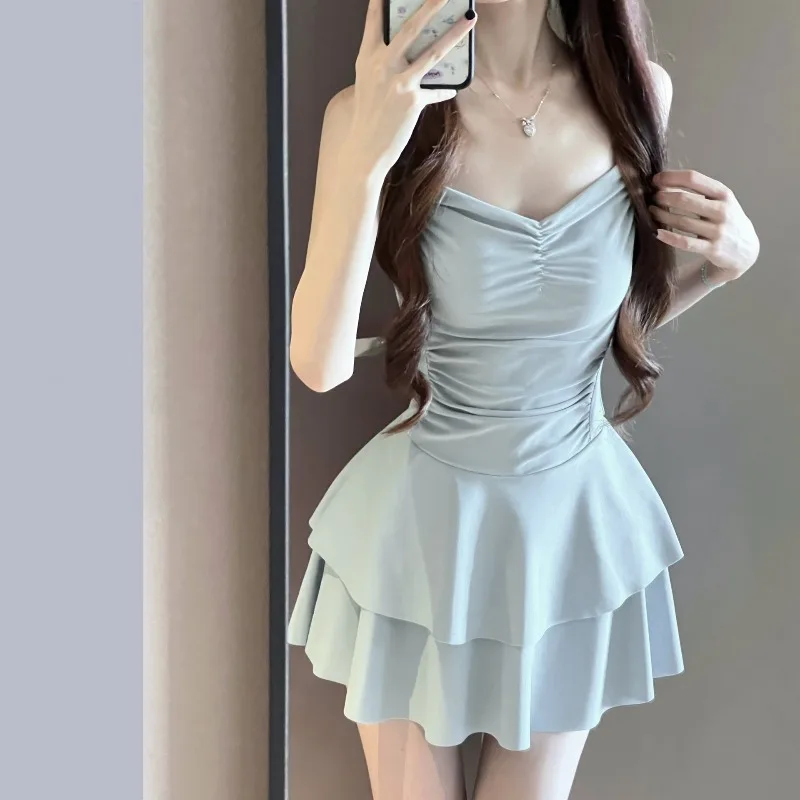 Backless Sexy Swimsuit Women's Skirt Style One-piece Cover Slimming Effect Pure Desire for Students To Soak in Hot Springs