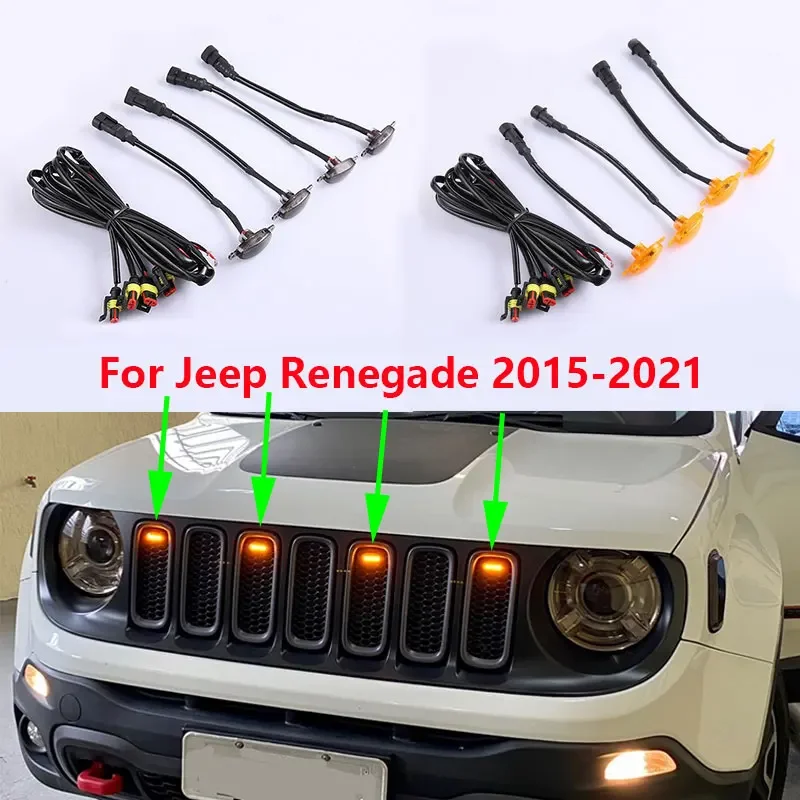 ジープrenegade 2015 2016 2017 2018 2019 2020 2021 led車フロントグリルアンバーライトラプタースタイルランプキット4ピース/セット