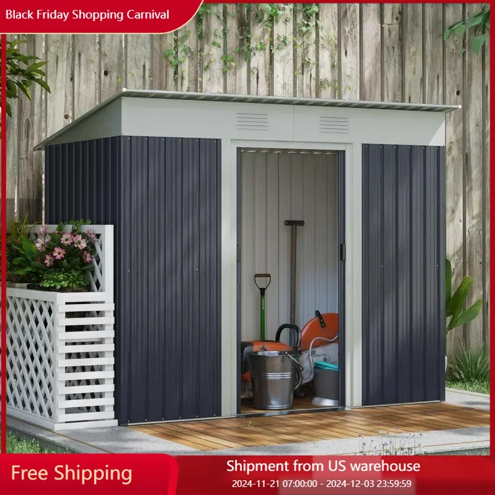 

7' x 4' Metal Lean to Garden Shed Garden Tool House with Double Sliding Doors, 2 Air Vents for Backyard,Outdoor Storage Shed