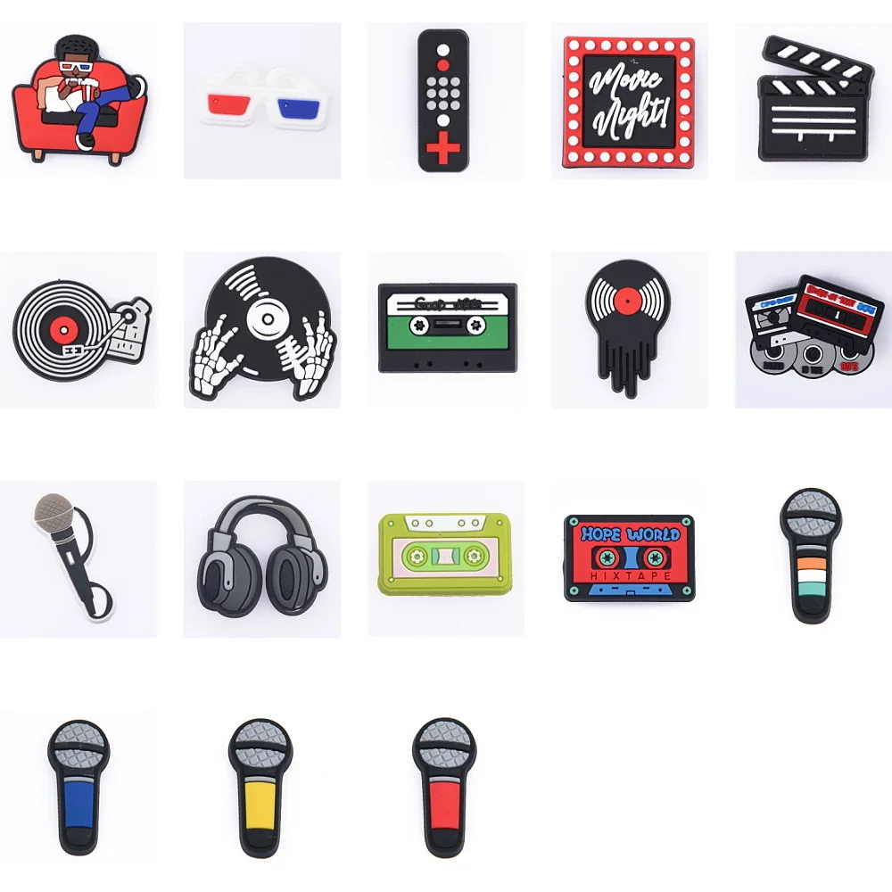 1pcs Cartoon Microphone Headset Remote Control Shoe Decoration Music CD Tape Shoe Charms Boys Girls Clog Charm For Party Favor