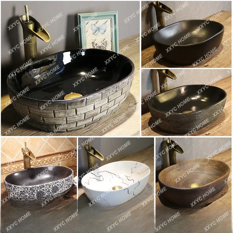 Hand Art Inter-Platform Basin Chinese New Style Ceramic Washbasin Toilet Table