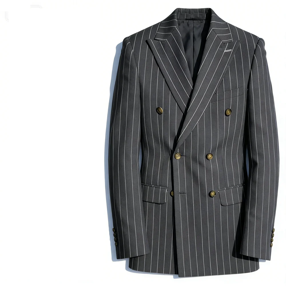 

Мужской коричневый полосатый пиджак, двубортный пиджак с остроконечными лацканами, весенний новый стиль, мужская верхняя одежда
