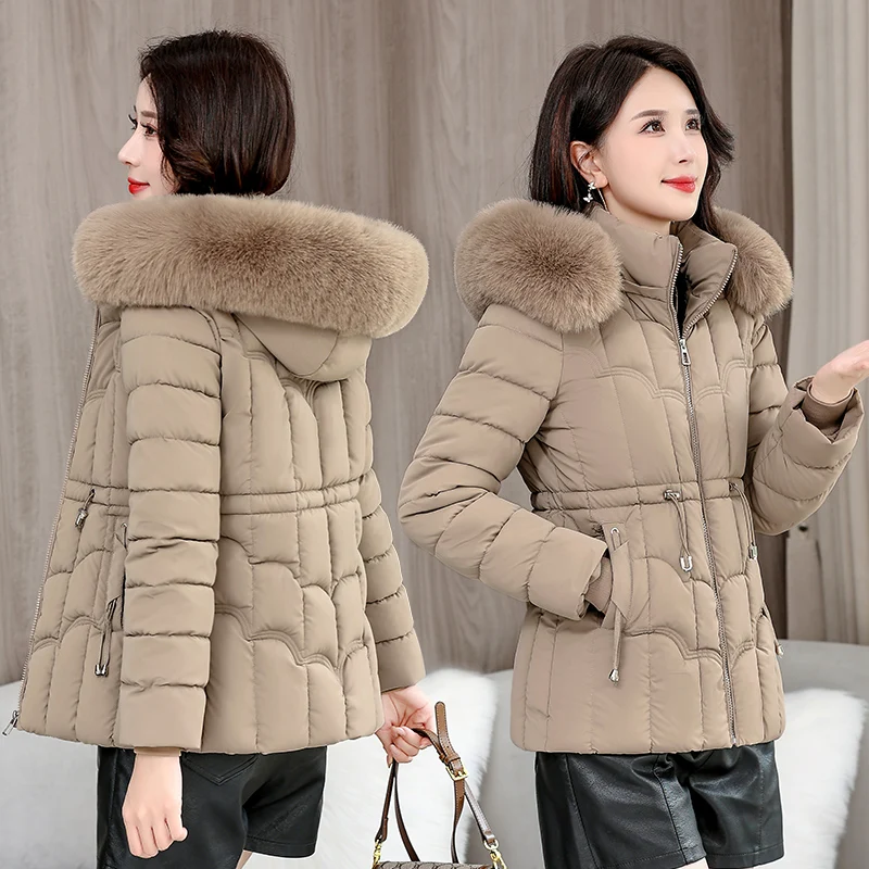 Winter 2024 New Down Jacket Women Parkas Fashion High-Quality Warm Cotton Padded Coat Ladies Short Overcoat Hooded Overwear Tops