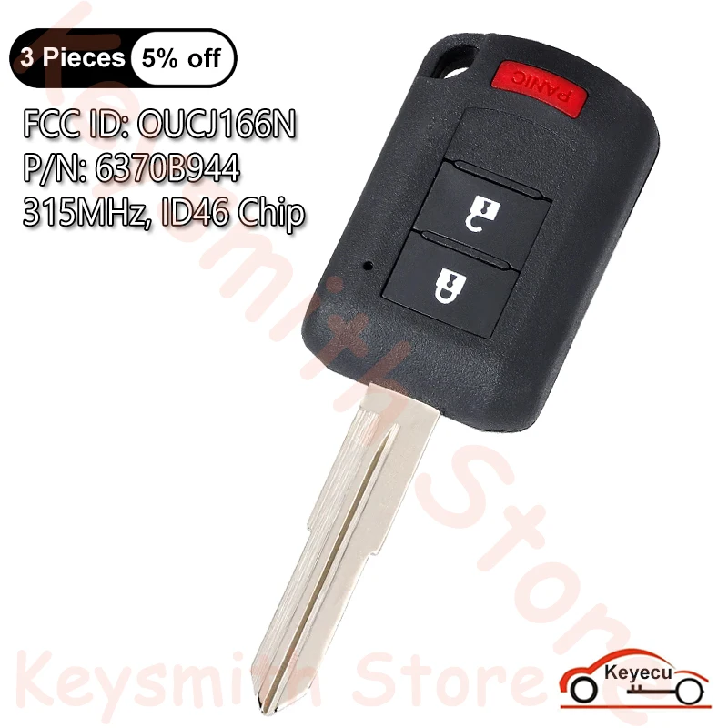 

KEYECU 3 Buttons 315MHz ID46 Chip for Mitsubishi Outlander Lancer Outlander Sport Auto Remote Control Key Fob OUCJ166N, 6370B944