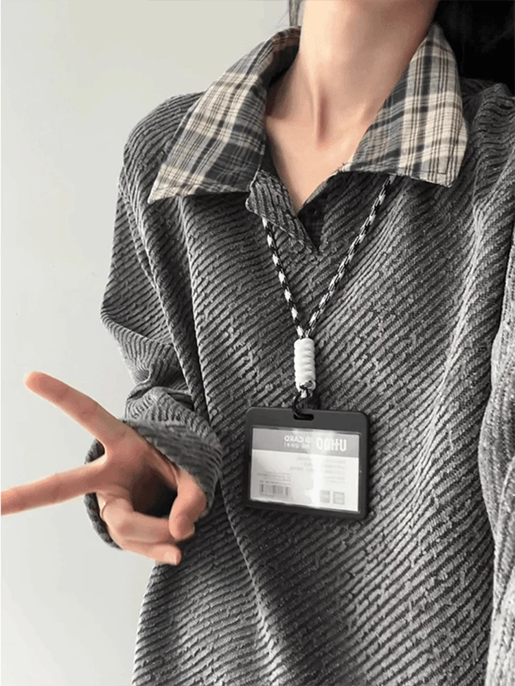 

Мужской вязаный свитшот Long Sve Футболка для пар Lazy Sle American Jaet Повседневная одежда со стойкой Повседневное использование