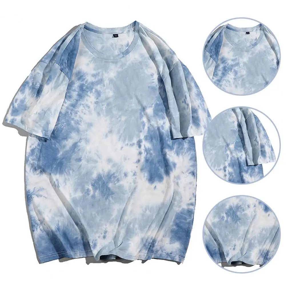 Summer Tie Dye T shirt for Men 100 Cotton Retro T Shirt Tie dye Casual Daily Wear Tee Tops Short Sleeve T shirt