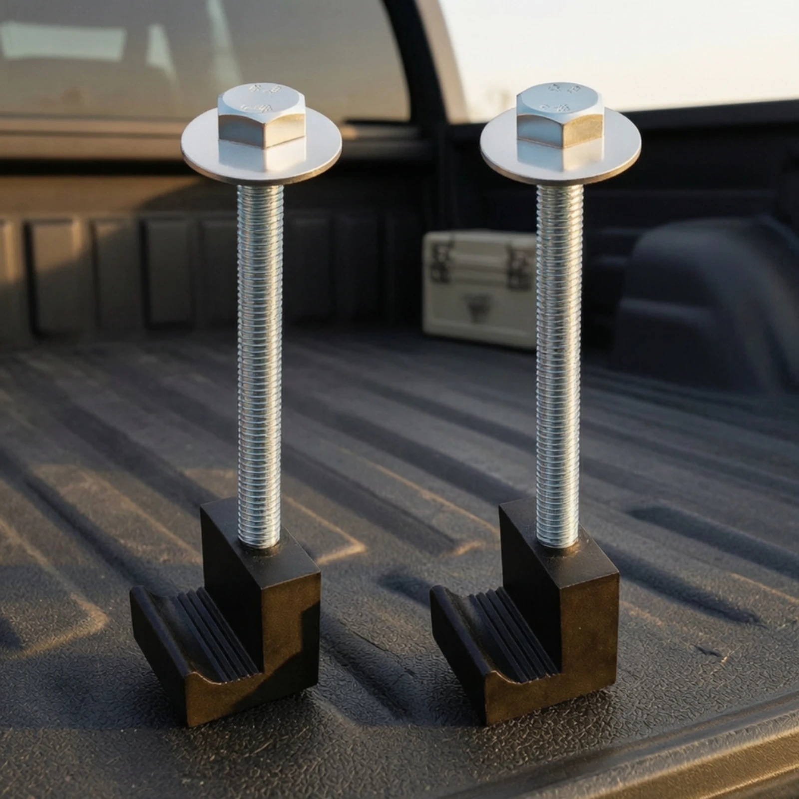 2 Pieces Truck Bed Rail Clamp Quick Install Pickup Truck Toolbox Mounting Clamp Adjustable Compact for Work Vehicles, Garages