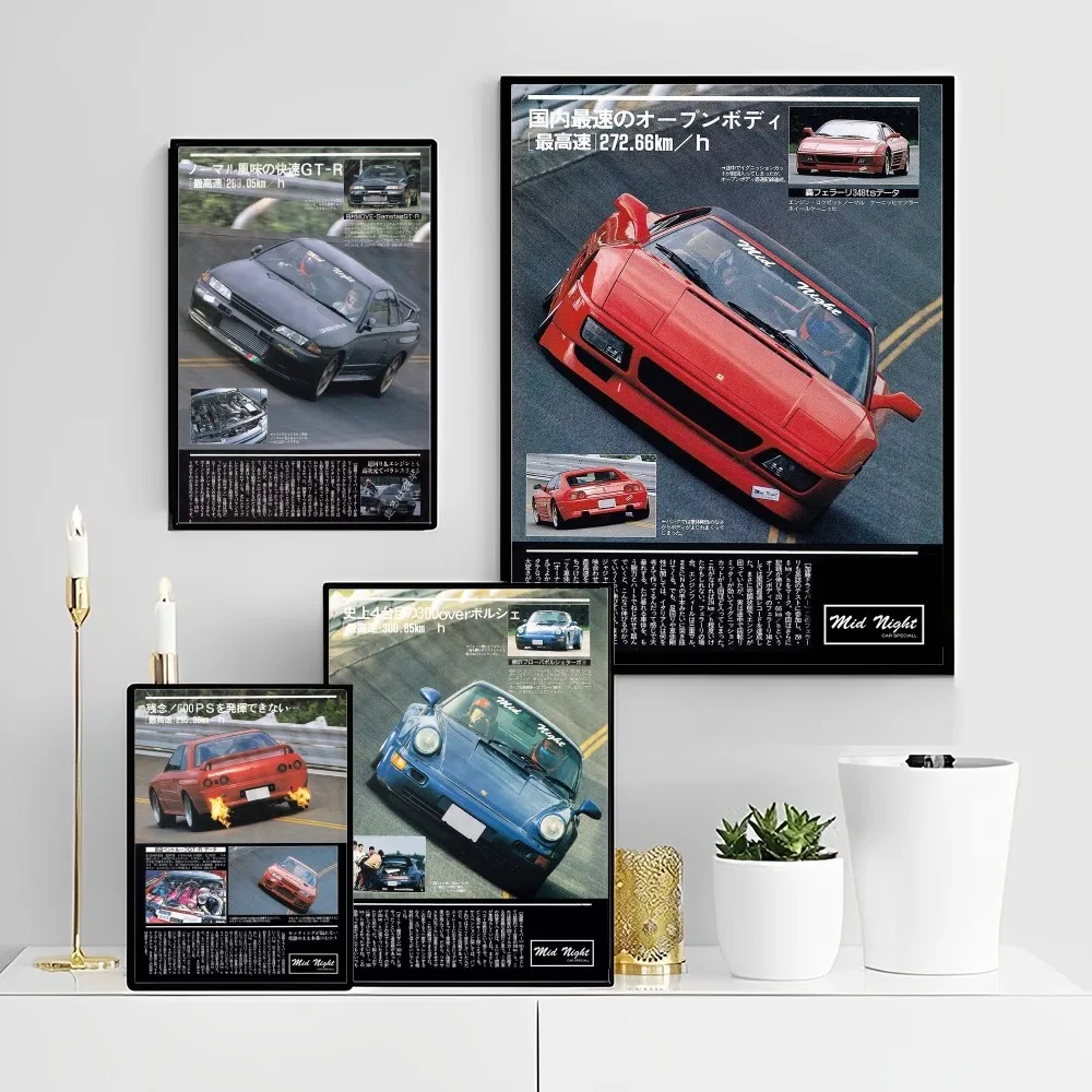 80S Japanese Cars GTR JDM Racing Magazine Movie Sticky Posters Retro Kraft Paper Sticker DIY Room Bar Cafe Art Wall Painting