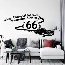 Modern USA Route 66 Racing Car Wall Sticker Playroom Bedroom Love Riding Wall Decal Vinyl Home Decor